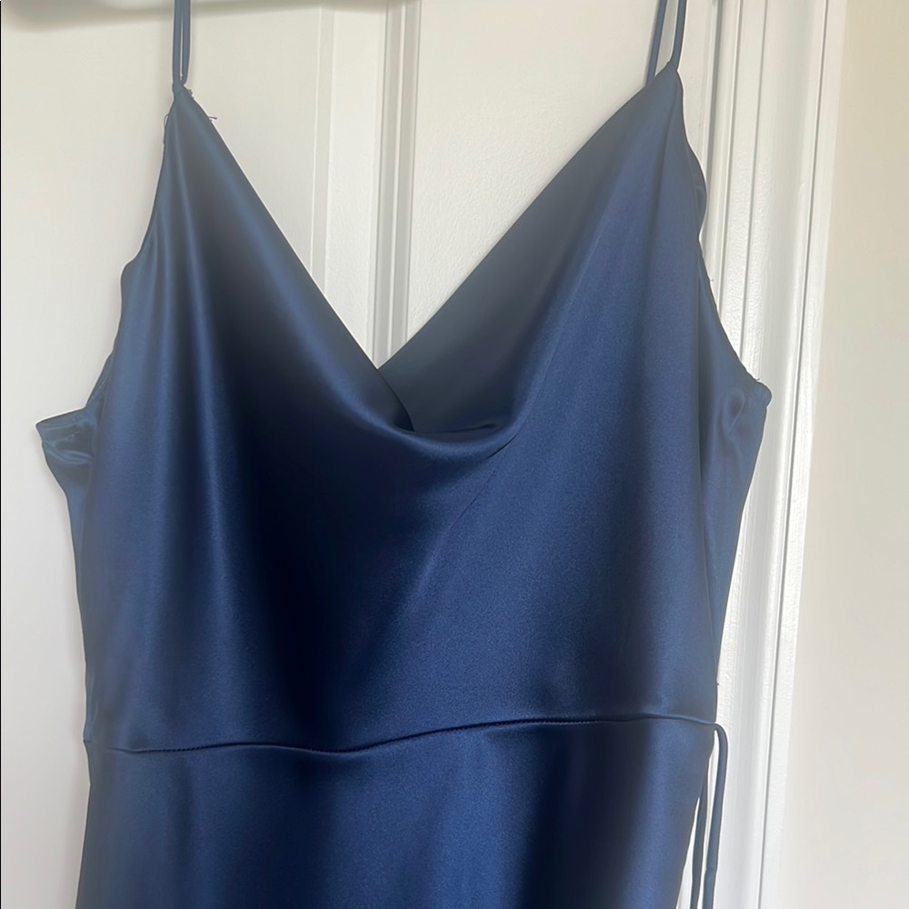 Elegant Navy Blue Satin Dress